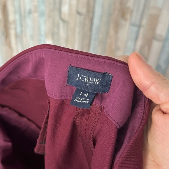 J Crew 14 Burgundy Red Kelsey Flare Pant Cropped Cotton Trousers Career Work - Picture 8 of 13